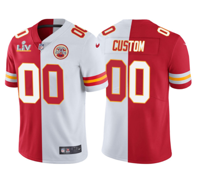 Men's Kansas City Chiefs Custom Red/White Split Super Bowl LV Limited Stitched Jersey